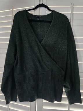 Torrid Forest Green V-Neck Knit Pullover Faux Wrap